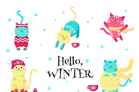 Cute cats love the winter clipart By Siberian Art | TheHungryJPEG
