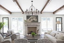 living room wood beams transitional