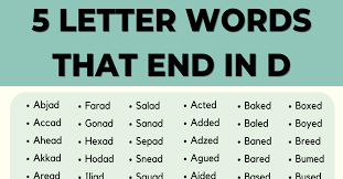 808 common 5 letter words that end in d