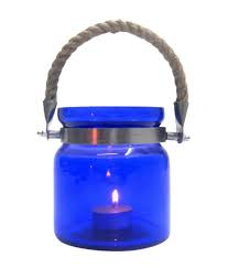 indian reverie blue glass tea light