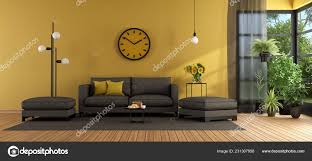 modern living room gray sofa footstool