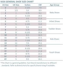 Baby Infant Toddler Kid Youth Size Chart Shoe Size