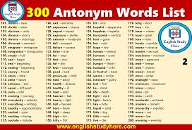 300 Antonym Words List English Study Here
