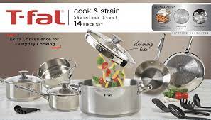 t fal cook strain stainless steel cookware set 14 piece set