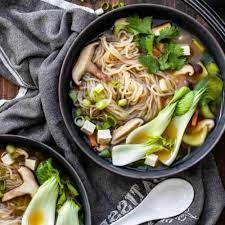 vegan noodle miso soup with vegetables