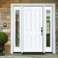Steves Sons 68 In X 80 In Element Series 4 Panel Primed White Left Hand Steel Prehung Front Door W 14 In Clear Glass Sidelites White Primed