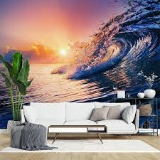 Sunset Surfing Beach Wave 3d Wall Mural