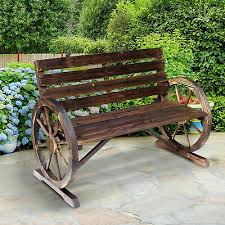 Outsunny Wooden Wagon Wheel Bench Garde