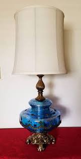 Glass Table Lamp Blue Carnival Glass