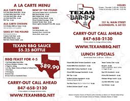menu at the texan barbecue algonquin