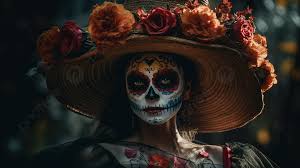 mexican woman wearing skull face makeup