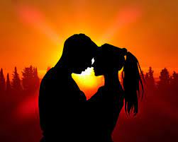 Sunset Boy and Girl Silhouette romantic ...