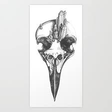 Crystallised Crow Skull Art Print By
