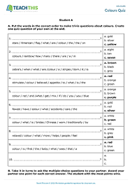 Find a range of printable esl quiz questions and answers related to vocabulary, grammar, general knowledge and a variety of fun trivia. Colours Esl Activities Games Worksheets
