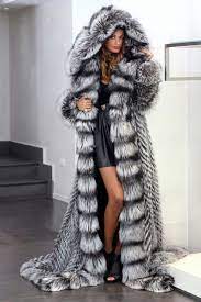 Gigantic Hooded Silver Fox Fur Coat