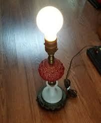 Vintage Table Lamp Red Glass Ball White