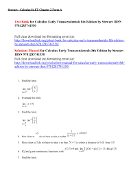 Calculus, early transcendentals(8th ed.) solution manual. Test Bank For Calculus Early Transcendentals 8th Edition By Stewart Ibsn 9781285741550 By Starr5786 Issuu