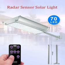 2019 Solar Street Light Aluminum Shell Radar Motion Sensor 70led 1100lm Security Lighting With 5 Lighting Mode For Porch Garage Outdoor Wall Path From