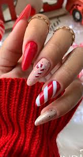 red candy cane pink nails