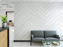 Large Wide White Faux Wood Herringbone