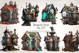 Steampunk Houses Clipart Fantasy Clip Art Graphics and - Etsy