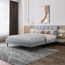 light grey queen upholstered bed frame