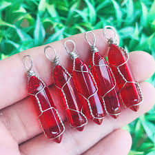 red crystal stone hexagon point pendant