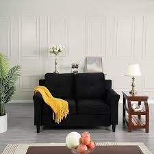 Black On Tufted Loveseat Microfiber Couch For Small Spaces Durable Sy And Easy Maintenance