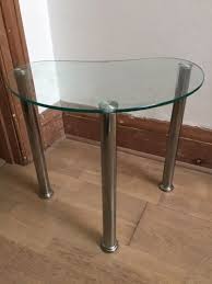 Corner Kidney Glass Top Table Chrome