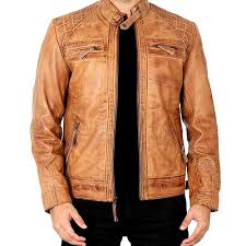 camel brown quilted leather cafe racer