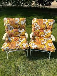 2 Vintage Lawn Chair Cushions Mid