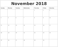 November 2018 Free Calendar Printable