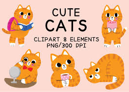 paint cartoon cute orange cat clipart