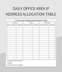 ip address allocation table excel