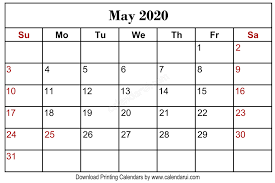 May 2020 Blank Calendar Printable Free Download Centre