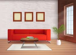 Free Vector | Contemporary home interior design element with red sofa  accent in neutral colored living room realistic illustration gambar png