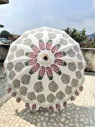 White Block Printed Garden Umbrella