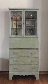 White vintage secretary desk with space storage. Vintage Secretary Desk Farmhouse Hutch Etsy