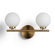 Bokt Mid Century Modern Wall Sconce Gold With Glass Globe Double Lights Wall Lamp For Bathroom Bedro Wall Lights Living Room Modern Wall Lamp Brass Wall Lamp