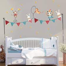 Kids Watercolor Circus With Cute Bear Fox Elephant Panda Wall Decal Sticker