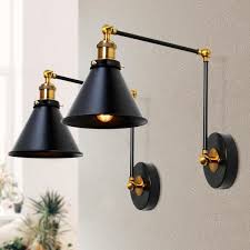 Lnc 1 Light Modern Black And Gold Wall Lamp Adjustable Plug In Industrial Wall Sconce With Swing Arms 2 Pack A03469 The Home Depot