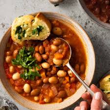 vegan bean stew with borlotti beans