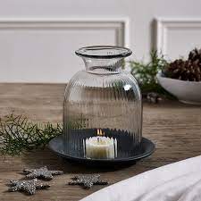 Ribbed Glass Dome Candle Holder With