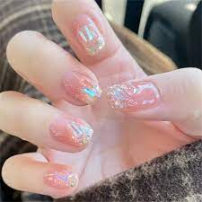 pink shining nail art artificial nails