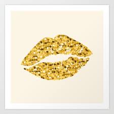 pop art gold glitter lips art print by