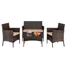 4 Piece Wicker Patio Conversation Set