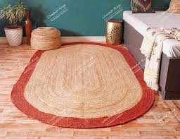 indian hand braided beige oval jute rug