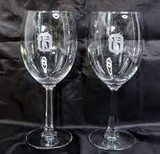 Clear Etched Stem Wine Glasses
