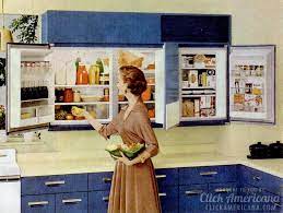 Most single door bottom freezer refrigerators don't have such as an ice maker and water dispenser but this is a common option with french door refrigerators. Forget Kitchen Cabinets Install A Wall Mounted Refrigerator Yes This Was Really A Thing In The 50s Click Americana