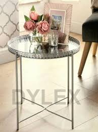 Silver Tray Table With Mirrored Glass